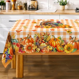 Unibyby Thanksgiving Tablecloth Rectangle 60 x 104 Inch, Turkey Pumpkins Table Cloth Holiday Indoor Decor for Dining Room Party