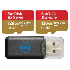 SanDisk 128GB Extreme (2 Pack) MicroSDXC Memory Card Works with GoPro Action Camera Hero 11 Black Mini and Hero11 Black (SDSQXAA-128G-GN6MN) Bundle with Everything But Stromboli MicroSD Card Reader