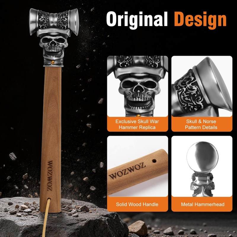 WOZWOZ Skull Fist Hammer Tool 1.87Lbs Solid Quenched Stainless Head