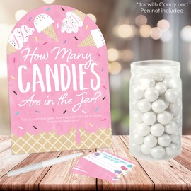 Big Dot of Happiness Scoop Up the Fun - Ice Cream - How Many Candies Sprinkles Party Game - 1 Stand and 40 Cards - Candy Guessing Game