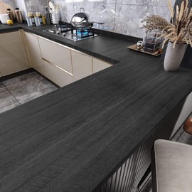 WESTICK Wood Contact Paper Peel and Stick Countertops Waterproof Black Wood Look Contact Paper for Cabinets Drawers Removable Table Dark Wooden Wallpaper Peel and Stick Vinyl Countertop 12" x 78"