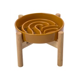 BICOPET Ceramic Maze Dog Slow Feeder with Non-Slip Silicone Rim (& Bamboo Stand) – Heavy-Duty Stoneware Bowl with Puzzle Pattern for Bloating & Obesity Prevention (Raised-Orange-M)