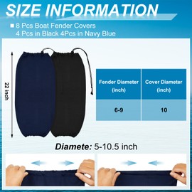 8 Pcs Boat Fender Covers 10.5 x 22 Inches Fleece Marine Bumper Covers Polyester Marine Fender Covers for Boats Fenders, Black and Navy Blue, Boat Fender is Not Included