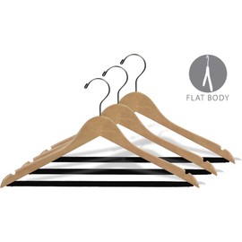 Wooden Suit Hangers with Natural Finish and Velvet Non-Slip Bar, Space Saving Flat Hanger with Chrome Swivel Hook & Notches (Set of 25) by The Great American Hanger Company
