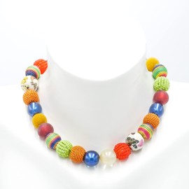 Feliss Handmade Necklaces Made of Pearls, Women's Statement Necklace 45 cm Long in Boho Style. Choker Necklace, Aesthetic Necklace Jewellery. Beads Pearl Necklace for Women in Colourful with Ceramic