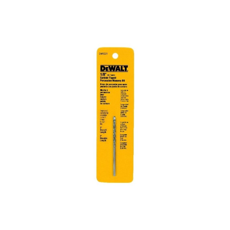 DEWALT DW5221 1/8-Inch by 3-Inch Carbide Hammer Drill Bit, Silver