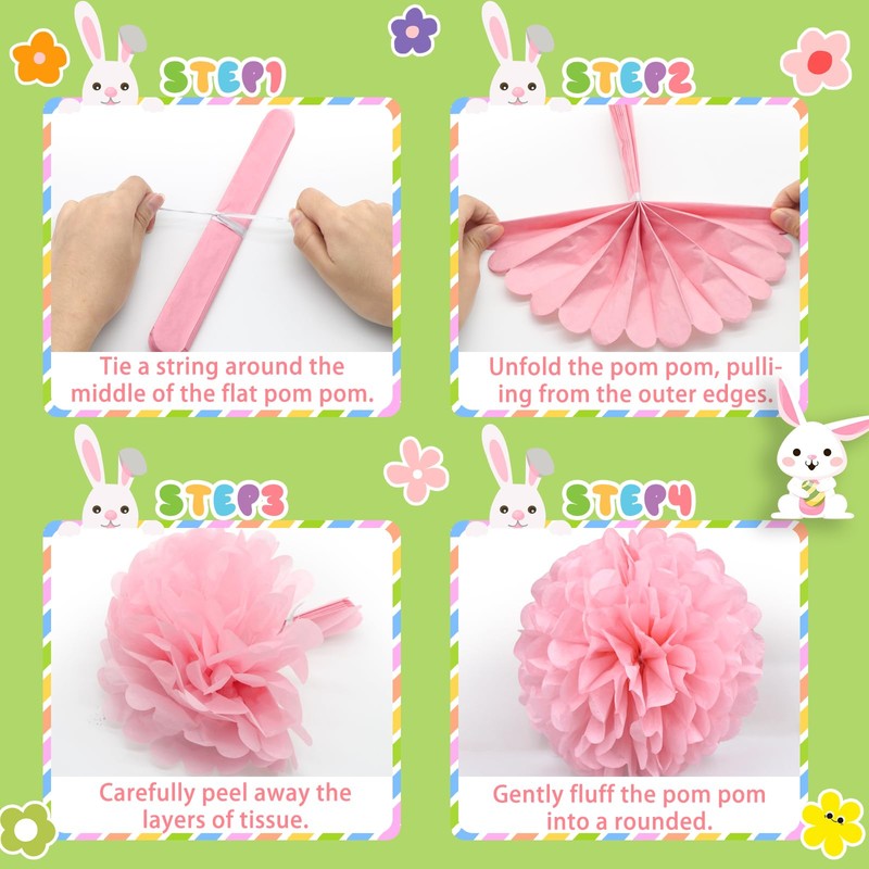 33PCS Easter Decorations Set, Happy Easter Banner, Pom Poms, Egg