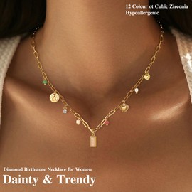 Sundurich 14k Gold Plated Necklace for Women Trendy Birthstone Necklace for Women Green Cubic Zirconia Pendant Charm Necklaces Birthday Gifts Waterproof Jewelry 4