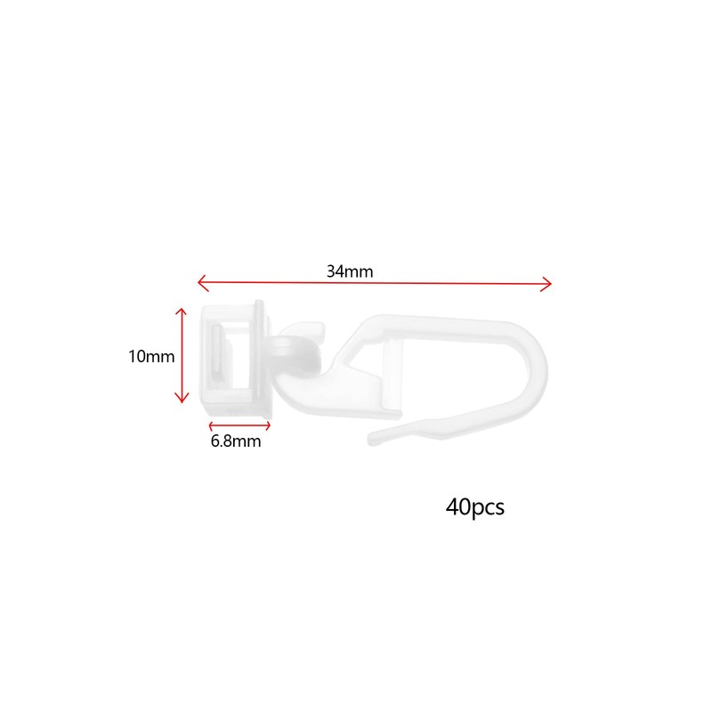 LT Easiyl 40Pcs White Plastic Curtain Hooks 34mm Curtain Rail