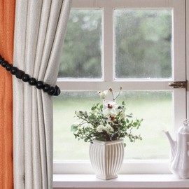 Wood Bead Curtain Tiebacks, KLOGTSIND Set of 2 Curtain Holdbacks for Thin or Thick Window Draperies, Boho Farmhouse Curtain Tiebacks with Hooks, Curtain Tie Backs for Home Office Room Decor