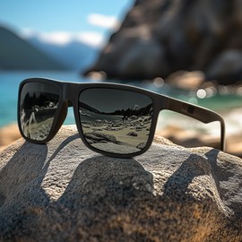 Wrimen Sunglasses Men Women Polarised UV400 Blend Protection Fashion Retro Unisex Ultralight Sunglasses Classic Rectangular Outdoor Sports Glasses for Driving Travel Fishing, A-Black