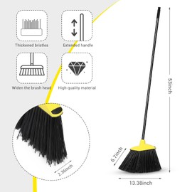 12 Pcs Heavy Duty 53 Inch Commercial Angle Brooms for Sweeping Indoor Outdoor - Black Broom with Long Handle for Garage, Courtyard, Patio, Lobby, Mall, Market, Shop, Sidewalk, Floor (Yellow)
