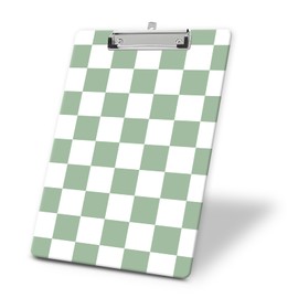 NUGGHU Fashion Clipboard, A4 Letter Size Decorative Wooden Cute Clipboards for Women Men, Standard Letter Size 9 x 12.5 in with Low Profile Metal Clip Green White Plaid