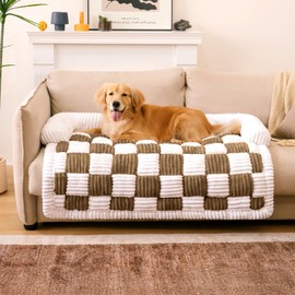 FUNNY FUZZY Pet Couch Covers for Sofa, Large Dog Couch Cover Protector Plush Pet Bed Mat for Furniture Protector, X-Large. Light Brown