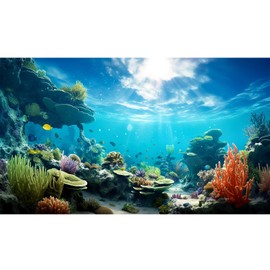 Riivvdise Aquarium Background Ocean Coral Reef Underwater Terrarium Backdrop Sea World Under Water Tropical Hard Coral Fish Tank Background Tank Wallpaper Poster Backdrop Vinyl 36x18in