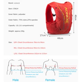 AONIJIE 5L/12L Men Women Running Vest Pack Hydration Backpack Outdoor Sports Bag for Marathon Cycling Hiking (M/L(35.43-40.15 inch), 12L# Orange+2 Pcs Soft Flasks (450ml))