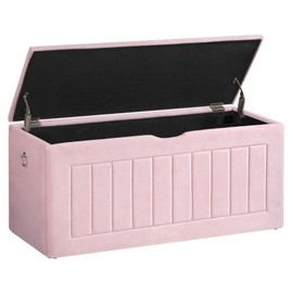 HOOBRO Storage Bench, Velvet Toy Box with Safety Hinges and Pull Rings, 39.4" Storage Chest for Kids Room, Bedroom, Living Room, Pink PK210CW01