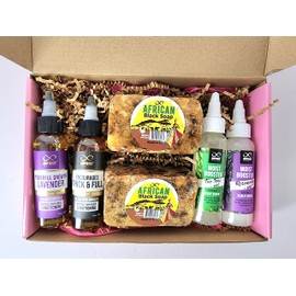 Infinix [6 pcs Gift Set] 4 Hair growth oil + 2 African Black Soap, Thick and Full treatment oil, Power Grow Lavender, Vitamin Oil, Teatree Peppermint