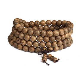 8mm*108pcs Wood Bracelet Wrist Link Necklace Chain Tibetan Buddhist Sandalwood Bead Prayer Buddha Mala Chinese Knot (Brown)