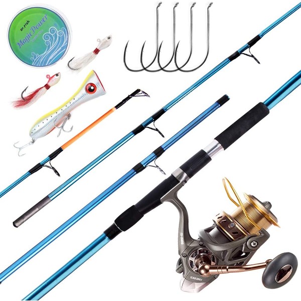 Dr.Fish Saltwater Surf Fishing Rod and Reel Combos Full Kit 11.8ft Heavy Surf Rod Carbon Fiber 10000 Spinning Reel Heavy Duty Big Game Offshore Inshore Fishing Outfit GT Popper