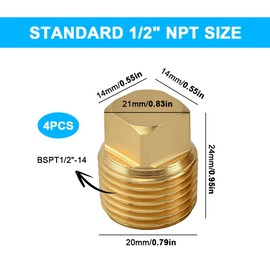 4 Pack 1/2" NPT Boat Drain Plugs Solid Brass Boat Plug