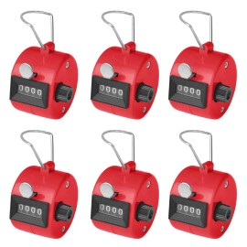 GOGO 6 PCS Plastic Hand Tally Counter 4 Digit Number Handheld Clicker, Manual Mechani - Red