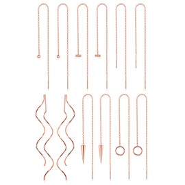 Drperfect 6 Pairs Stainless Steel Chain Tassel Earrings for Women Lightweight Wave Threader Ball Dangle Drop Minimalist Chain Earrings Set Rose Gold Tone