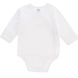 organicboom 100% Organic Cotton Side Snap Kimono Onesie Bodysuit With Mitten Cuffs (Basic, 3-6M)