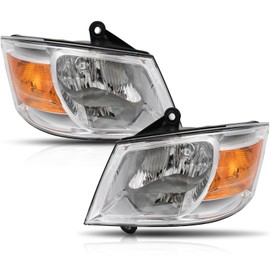 ECCPP Headlight Assembly Pair For Dodge For Grand Caravan 2008-2010 Chrome Housing Amber Reflector Clear Lens Driver and Passenger Side Replacement Headlights