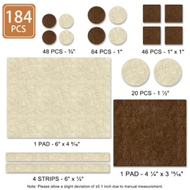 YOESSA 184 PCS Felt Furniture Pads, Chair Leg Floor Protectors, Furniture Sliders for Hardwood Floors, Cabinet Bumpers, Anti Scratch, Reduce Noise(Brown & Beige)