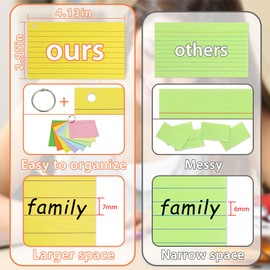 Flash Card, 8 Pack 800 Pcs Revision Cards Index Cards A7 Ruled Flshcards Multicolor Kraft Paper Notecards Cue Cards with 9 Metal Binder Rings for Office School Home Study Record