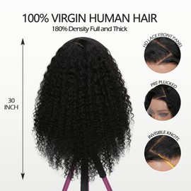 Nature Black HD Transparent Lace Front Wigs Human Hair 180% Density Deep Curly Human Hair Wig Pre Plucked Deep Wave Frontal Wigs Natural Color 13x6 Jerry Curl Lace Front wigs human hair 22 Inch