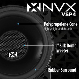 NVX® VSP4 4" Premium Car Speakers, 450W Max, 150W RMS, 2-Way Coaxial w/ 1" Silk Dome Tweeters & Built-in X-Overs, Easy to Install in Cars/Trucks/Doors (Pair)