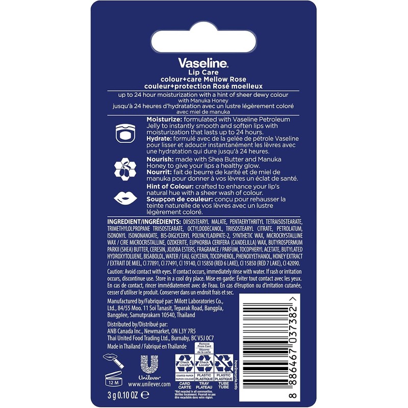 Vaseline - Bálsamo Labial, Lip Color Care Stick (3.0 g),