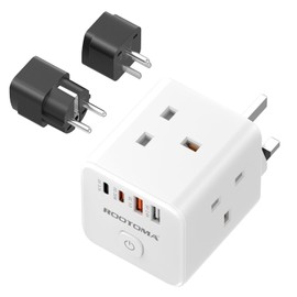 UK to European & US Plug Adapter with 4 Fast Charging USB (QC3.0/PD20W) Compact Cube Universal Travel Adapter for Germany, France, Spain, American, Thailand, Canada