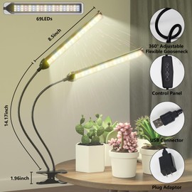 [2024 Newest] Grow Light, 5000K Full Spectrum White Red Blue 138 LED Plant Lamp Clip-on Desk for Indoor Plants Growing, 5 Dimmable Levels & Timer Setting 4/8/12/18H