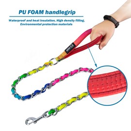 TSPRO Dog Lead Chain, Dog Chain Lead, Bite-Resistant with Soft Handle, Metal Dog Chain for Medium and Large Dogs, with D-Ring, Rustproof, Anti-Chew Chain Lead, Rainbow (3 mm, Rainbow)