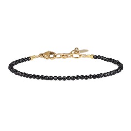 Koai Women's 2mm Tourmaline Moonstone Amethyst Birthstone Bracelet, Stone Stainless Steel, black tourmaline
