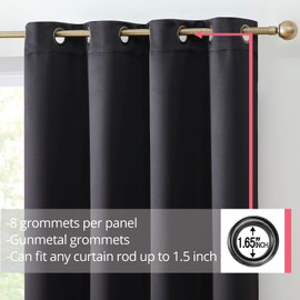 HLC.ME Oxford Black Curtains 96 Inch Long - Black Curtains for Bedroom, Heat Resistant Curtains, Thermal Insulated Curtains for Winter Energy Efficient Grommet Panels, Set of 2 (52 W x 96 L, Black)