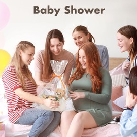 ATDORO Basket with Gift Bag and Ribbon, Decorative Gift Basket with Handle for Baby Shower Nursery Gifts, Empty Storage Gift Box (White)