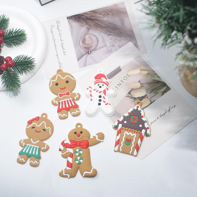Christmas Ornaments Set of 12 Cute Gingerbread Man Santa Snowman