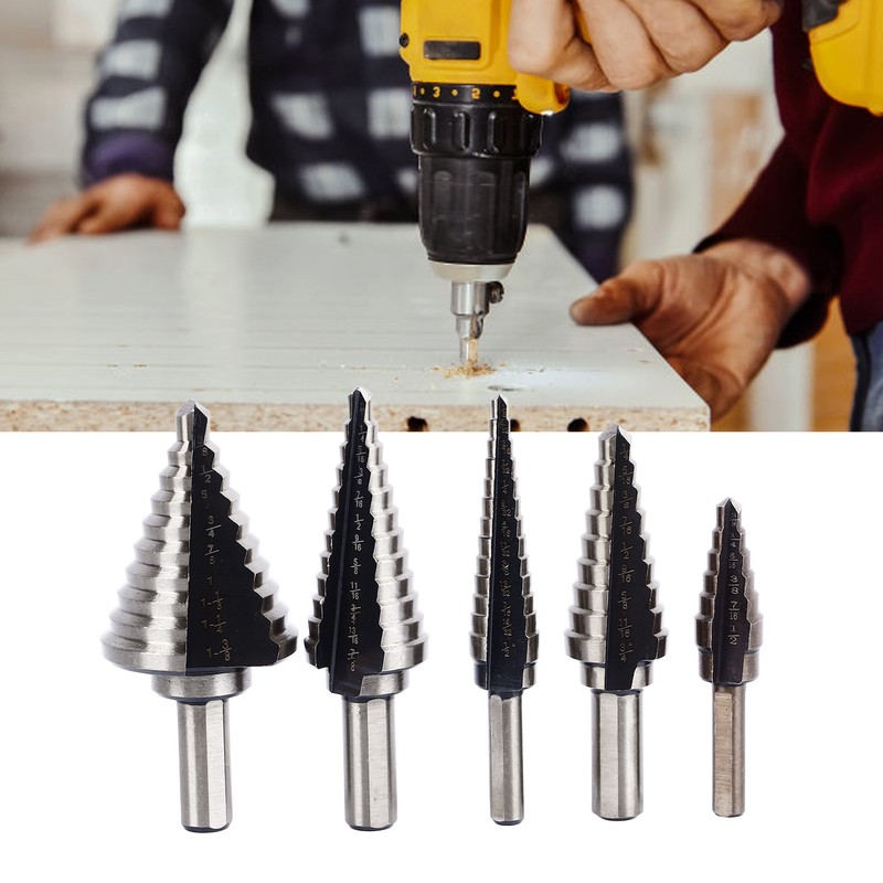 5Pcs Step Drill Bit Set Alloy Steel High Accuracy Multifunctional