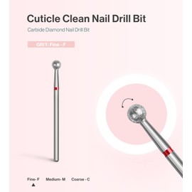 MelodySusie Ball Shape Cuticle Clean Nail Drill Bit 3/32'', Professional Safety Carbide Diamond Nail Bit Nail Cleaner for Cuticle Dead Skin Nail Prepare, Two Way Rotate, Manicure Nail Salon Supplies