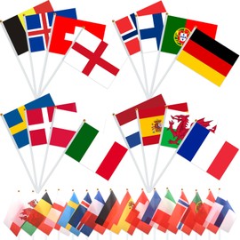 AhfuLife Women's Euro 2025 Football Flags on Stick, Women's Euro 2025 Party Decorations, 16pcs European Hand Held Fabric Small Flags with 30cm White Pole for Eurovision Euro 2025 Garden Street Decor