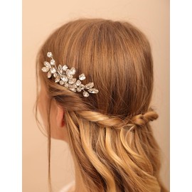 Teyglen Bride Wedding Hair Comb Silver Rhinestone Headpiece Crystal Hair Piece Handmade Hair Accessories for Women Bridal Crystal Hair Side Comb