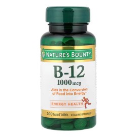 Nature's Bounty, B-12, 1,000 Mcg, 200 Tabletas Recubiertas, Ayuda En La Conversión De Alimentos En Energía, Apto Para Vegetarianos, Sin Ogm, Sin Colorantes Artificiales, Sin Saborizantes Artificiales