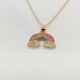 Jewellbox Colourful and Sparkling Gold and silver Rainbow Hope Necklace - Gift for Girls Women Ladies - Make a Wish Jewellery (Gold)