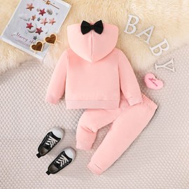 Eqenkely Baby Girl Clothes Outfit Sets Letter Print Long Sleeve Sweatshirt Hooded + Pants 2 pcs Tracksuit for Toddler 6 Months-3 Years B:Pink 6-9 Months