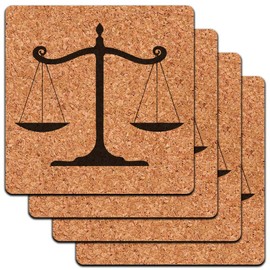 Balanced Scales of Justice Symbol Legal Lawyer B&W Low Profile Cork Coaster Set