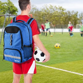 BROTOU Premium Soccer Bag, Basketball Backpack with Separate Cleat and Ball Compartment, Backpack for Rugby & Football & Volleyball & Handball (Light Blue)